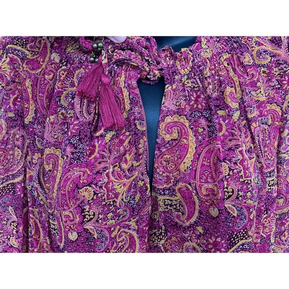 FRYE Women Dress Size Medium M Red Rocks Combo Bohemian Paisley Long Sleeve New - Picture 7 of 12